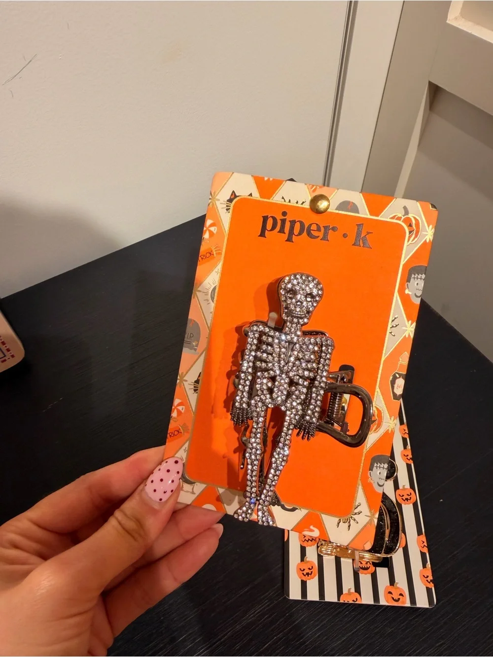 Piper hair clip black cat and skeleton Halloween collection
